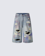 American Graffiti Distressed Denim Shorts