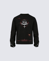Gothic Subculture Printed Shoulder Long Sleeve