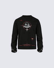 Gothic Subculture Printed Shoulder Long Sleeve