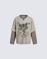Layered Graphic Ribbed Long Sleeve T-Shirt