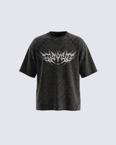 Gothic Distressed Washed Skull Print T-Shirt