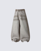 Khaki Washed Rhinestone Balloon Leg Jeans