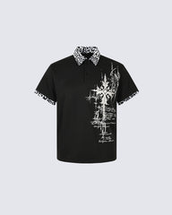 Graphic Print Leopard Collar Polo