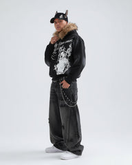 American Avant-Garde Distressed Letter Wide-Leg Jeans
