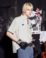 Y2K Embroidered Patch Print Turn-Down Short Sleeve Shirt