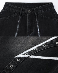 Oversized Star Print Wide Leg Denim Pants
