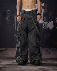 Detachable Strap Dark Heavy Deconstructed Jeans