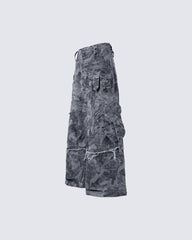 Distressed Tie-Dye Camo Cargo Denim Pants