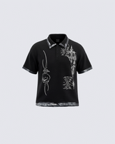 Vintage Gothic Cross Washed Polo Shirt