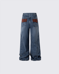 Leather Patch Pocket with Studded Detail Denim Pants