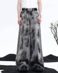 Vintage Ink Washed Wide Leg Jeans