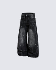 Punk Wide-Leg Denim Pants With Studs
