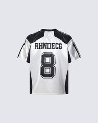 Black White Varsity Number Soccer Jersey Tee