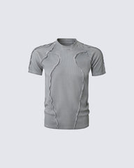Dark Washed Deconstructed Seam Short Sleeve T-Shirt