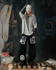 Graphic Patch Wide Leg Denim Pants