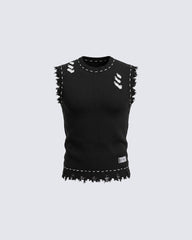 Distressed Trim Hollow Out Knit Tank Top