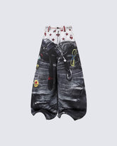 Print Denim Illusion Wide-Leg Pants
