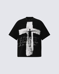 Dark Gothic Cross Graphic Oversized Tee