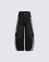 Striped Panel Wide-Leg Denim Pants