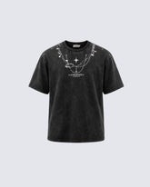 Distressed Graphic Chain Print T-shirt