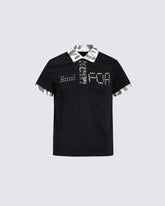 American Retro Leopard Print Metallic Stud Letter T-Shirt