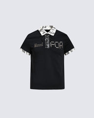 American Retro Leopard Print Metallic Stud Letter T-Shirt