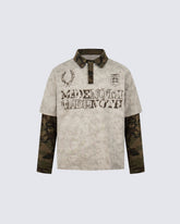 Camouflage Layered Long-Sleeve Polo Shirt