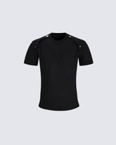 New Black Rivet Shoulder Spliced Slim Fit T-Shirt