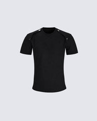 New Black Rivet Shoulder Spliced Slim Fit T-Shirt