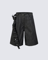 American Street Style Tactical Functional Denim Shorts