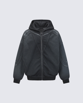 Paneled Stitch Line Zip-Up Hoodie