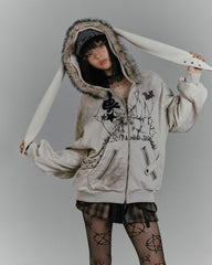 Vintage Bunny Hood Fleece Hoodie