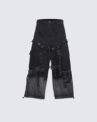 Punk Strap Eyelet Wide-Leg Cargo Pants