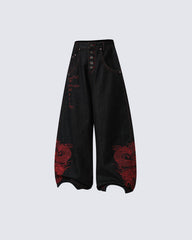 Red Dragon Embroidered Denim Pants