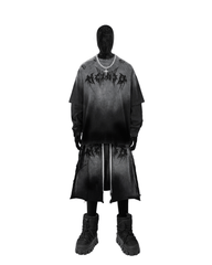 Distressed Black Drop-Crotch Shorts with Drawstring Waist