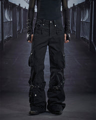 Multi-Pocket Buckle Cargo Flare Pants