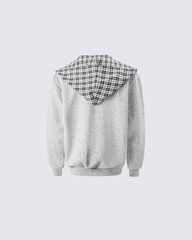Plaid-Lined Dual-Wear Zip Hoodie