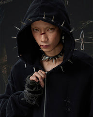 Spike Decor Zip-Up Hooded Sweatshirt