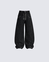 Vintage Buckle Baggy Denim Pants