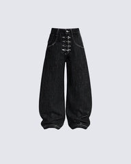 Vintage Buckle Baggy Denim Pants