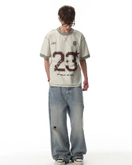 Vintage Number Print Contrast Trim T Shirt
