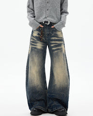 Vintage Washed Wide-Leg Denim Pants