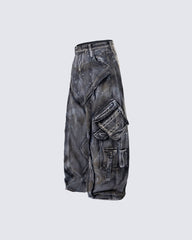 Heavy Washed Ink-Splatter Deconstructed Denim Jeans