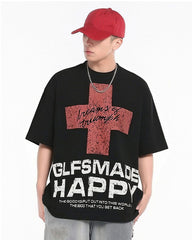 New Gothic Cross Graphic Black Streetwear T-Shirt