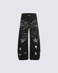 Gothic Streetwear Painted Star Wide Pants