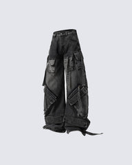 Retro Multi-Pocket Cargo Denim Pants