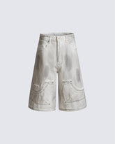 Light Asian Distressed Dirty-Dyed Denim Shorts