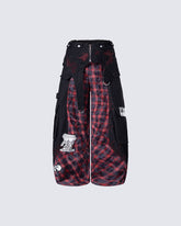 New Layered Plaid Cargo Wide-Leg Pants