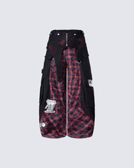 New Layered Plaid Cargo Wide-Leg Pants