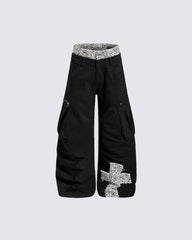 Y2K Leopard Double-Waist Patchwork Cargo Pants